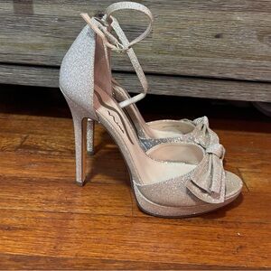 Champagne glitter heels with bow detail